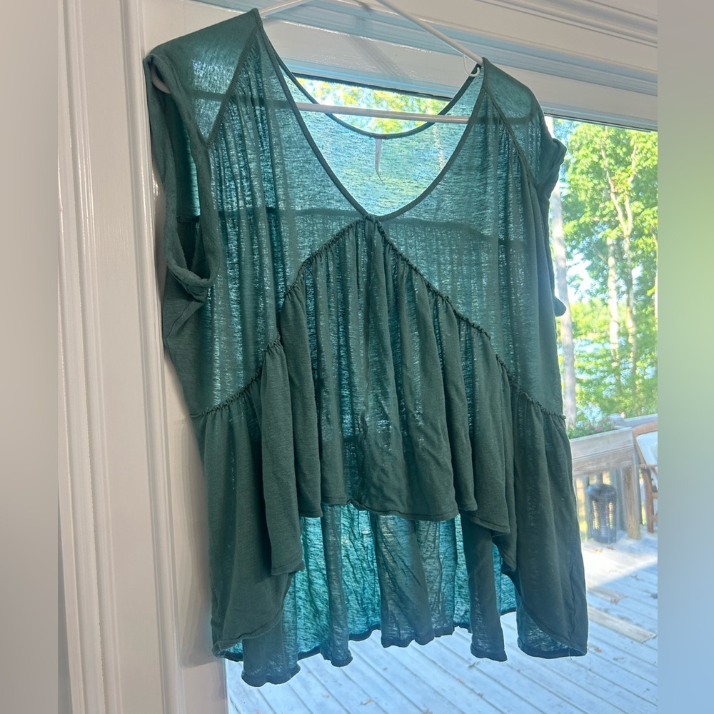 Free People float cotton top, teal color, size M